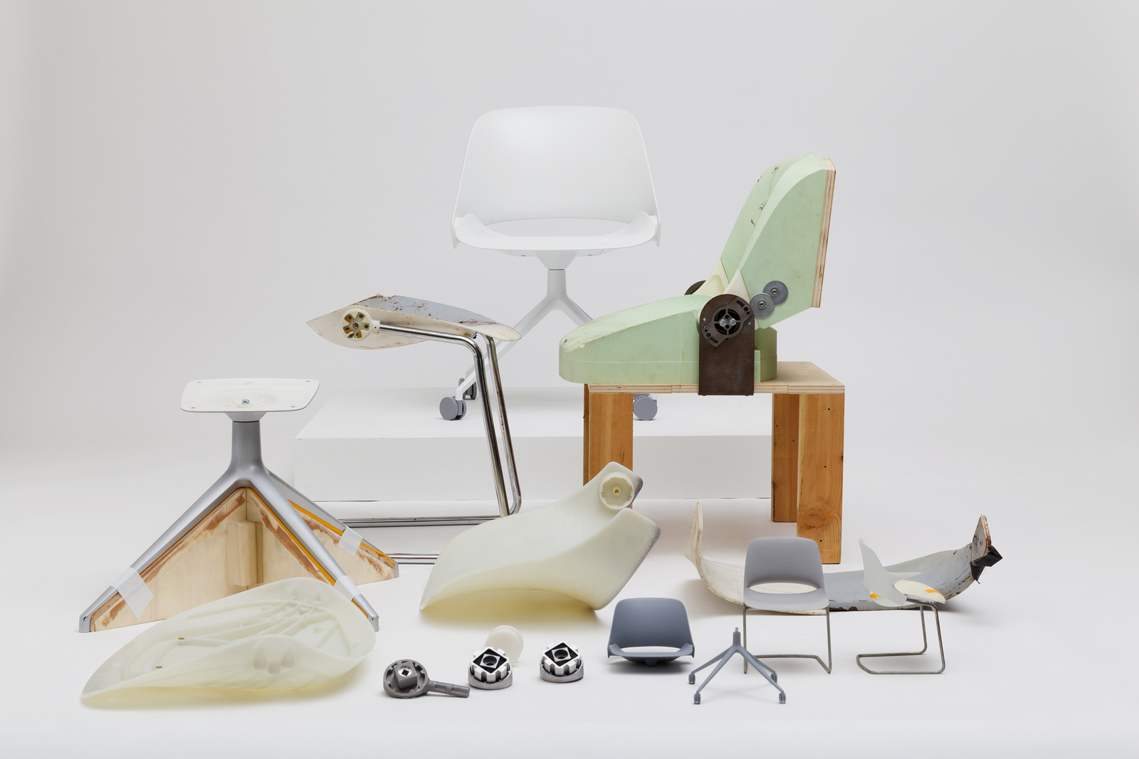 Collection of office furniture items on a white background